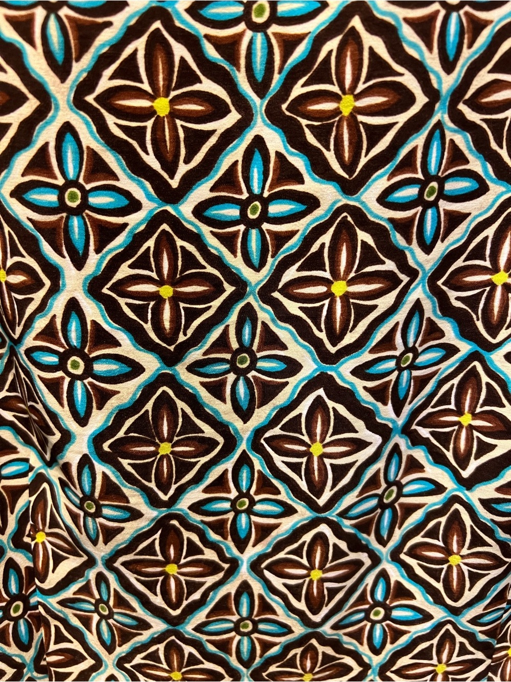 Sag Harbor Geometric Tile-Print Shift Dress in Teal and Brown - Picture 2 of 4